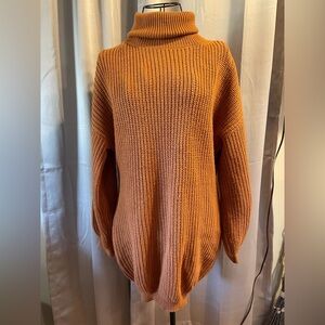 Woman's Herra Boho Chunky Oversized Cable Knit Turtleneck Sweater Size Medium